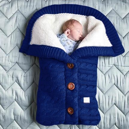 Newborn Baby Winter Warm Sleeping Bags Infant Button Knit Swaddle Wrap Swaddling Stroller Wrap Toddler Blanket 1