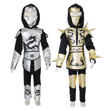 Ninja Costume Kids Gold Sliver Dragon Ninja Costume Hooded Shirt Pants Belt with Mask Carnival Costume 1