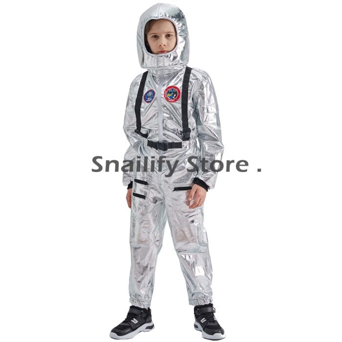 SNAILIFY Silver Spaceman Jumpsuit Boys Astronaut Costume For Kids Halloween Cosplay Children Pilot Carnival Party Fancy 2