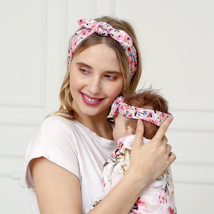Mother baby printing headband set 2pcs diy parent-child leopard bow headwear newborn little girl hair accessories