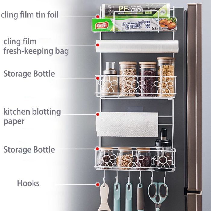 Layer kitchen refrigerator side hanging rack multi functional fridge side shelf organizer paper towel holder spice