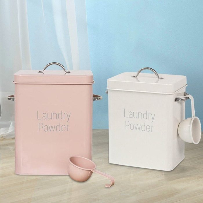 Laundry detergent powder storage tin box dispenser large capacity grain organizer container sealed box with spoon