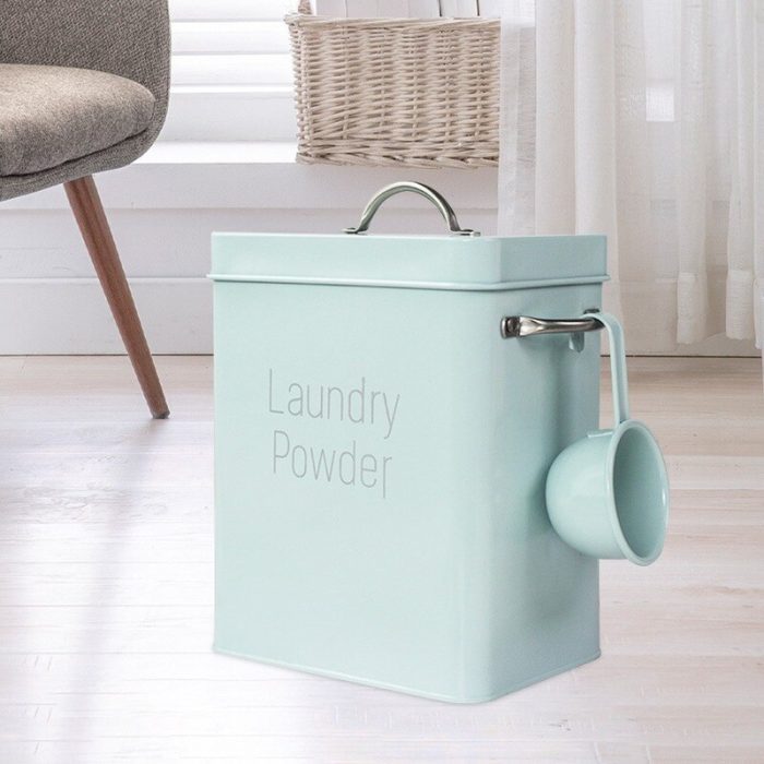 Laundry detergent powder storage tin box dispenser large capacity grain organizer container sealed box with spoon