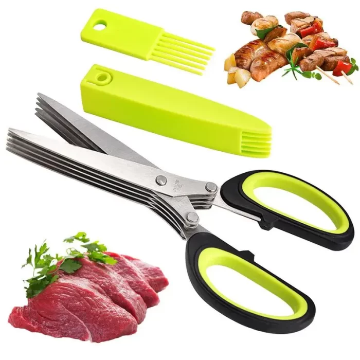 Multi layer scissor kitchen shears blade stainless steel scallion cutter laver spices herb chive cutter